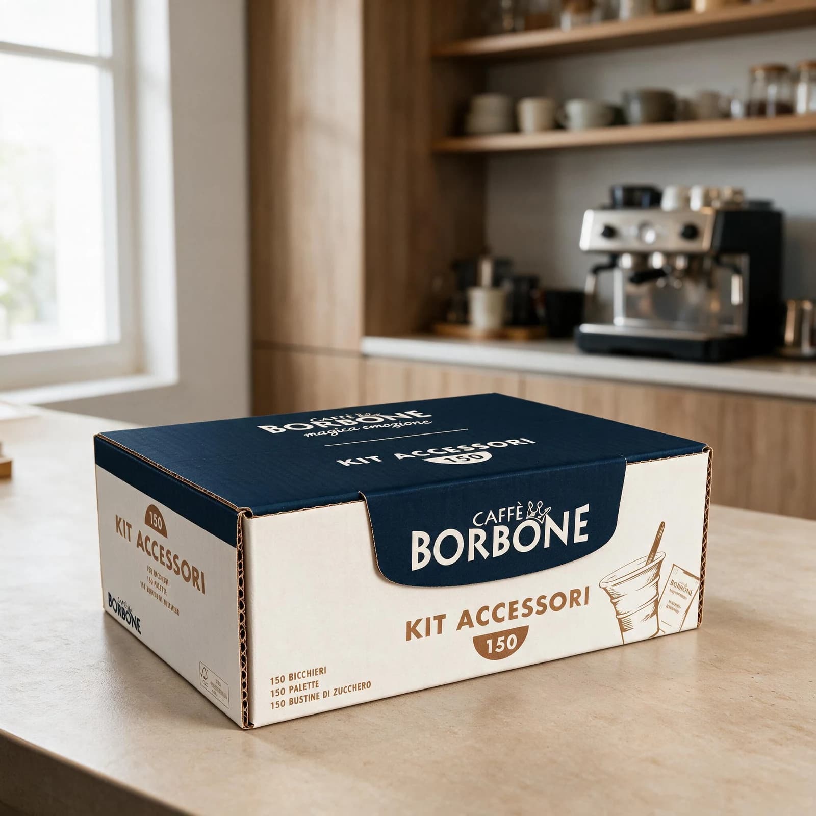 Borbone Kit 150 Becherchen, Rührstäbchen und Zucker | Accessori, Bild 3