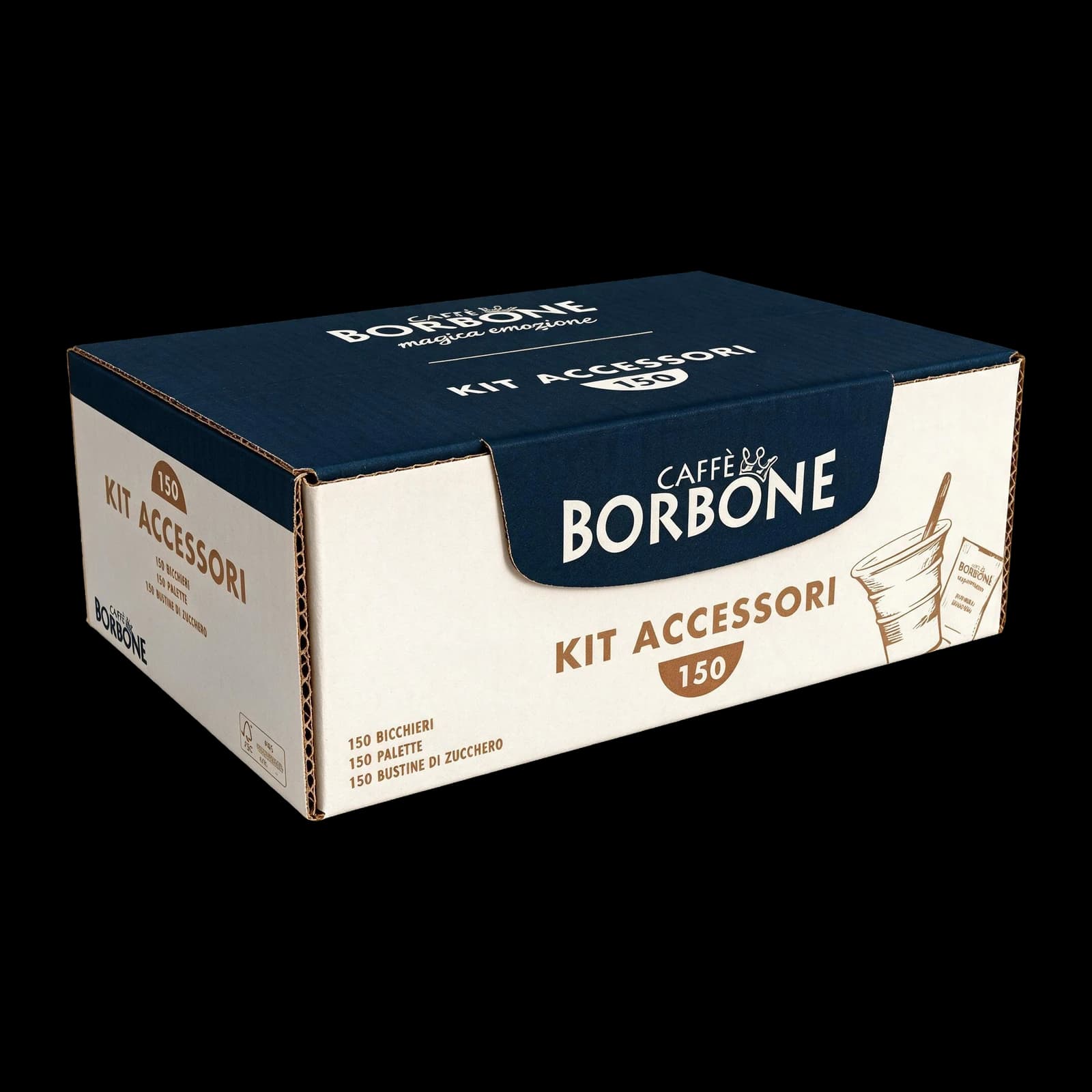 Borbone Kit 150 Becherchen, Rührstäbchen und Zucker | Accessori, Bild 1