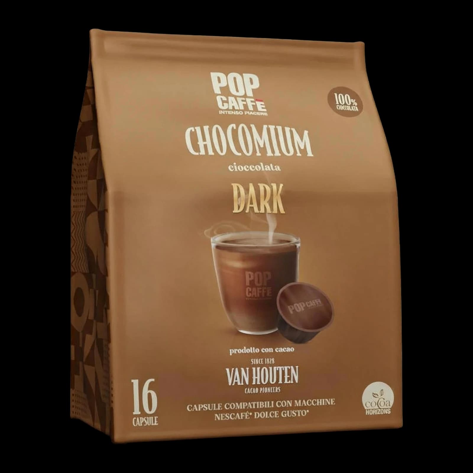 Pop Caffè Chocomium Dark 16 Capsule: Cacao Van Houten | Dolce Gusto, image 1